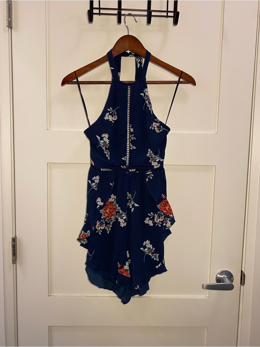 Floral Halter Open-Back Romper